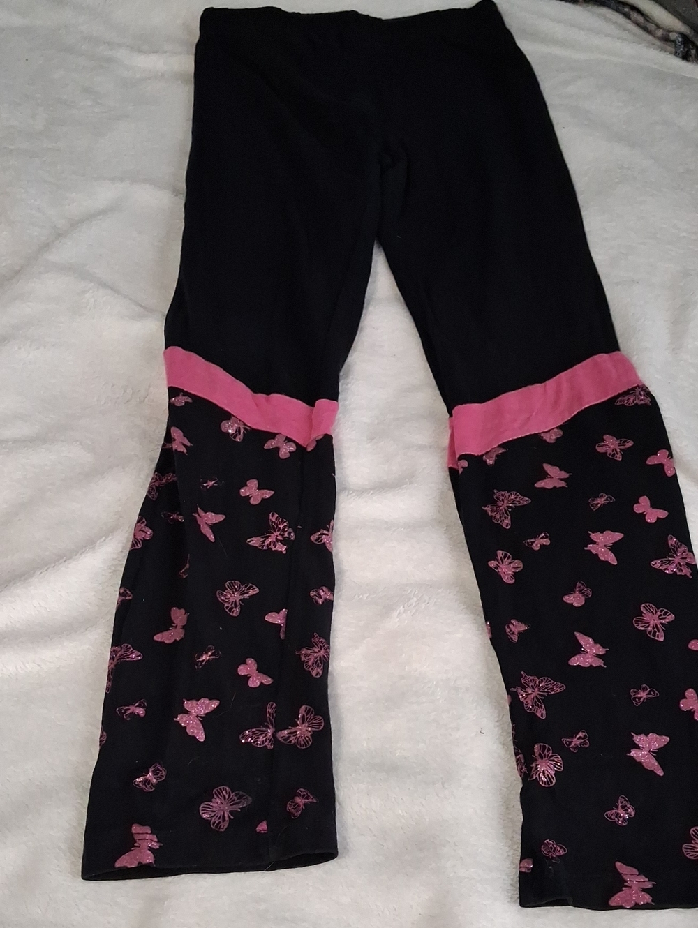 Girls Black Leggings with Pink Butterfly Flare Detail